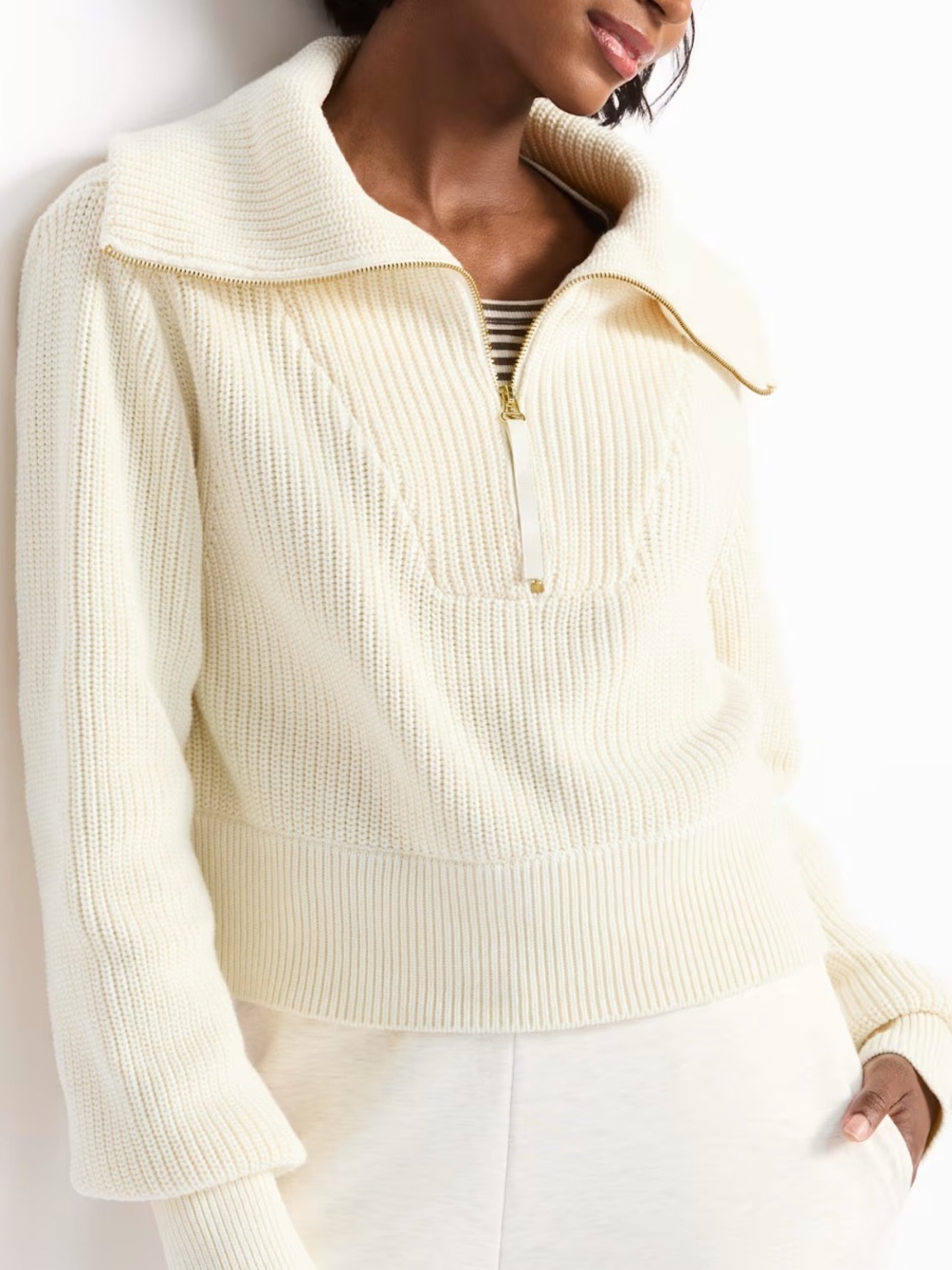 Varley Mentone Knit Sweater Half Zip Cream size Medium
